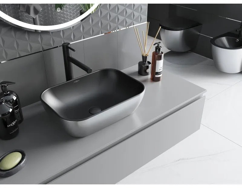 Mexen Rita, umývadlo na dosku 45x32x14 cm, čierna matná-strieborná, 21084574