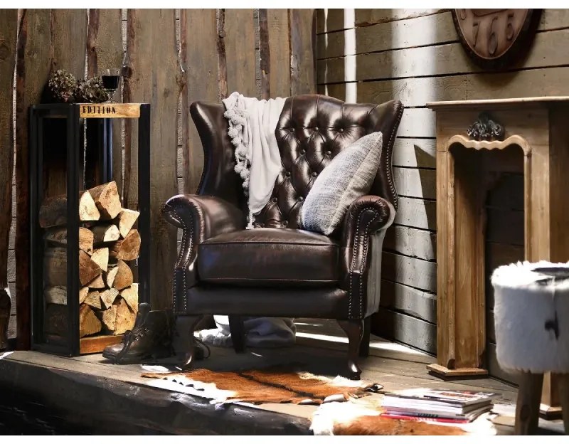 furniture-nabytek.cz - Kreslo ušák Chesterfield Pittsfield z pravej kože, hnedé – 89×79×104 cm