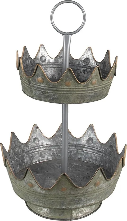 Dvojposchodový plechový zinkový antik stojan - Ø 33*53 cm