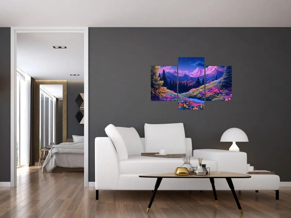 Obraz - Fialová krajina pri úplnku (90x60 cm)