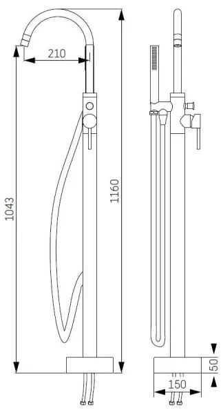Voľne stojaca súprava na vaňu s batériou 116 cm mosadz