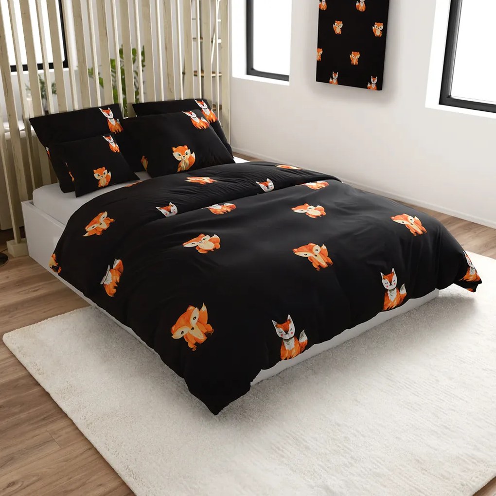 Obliečky z mikrovlákna FOXES čierne Rozmer obliečky: 2 ks 70 x 80 cm | 160 x 200 cm