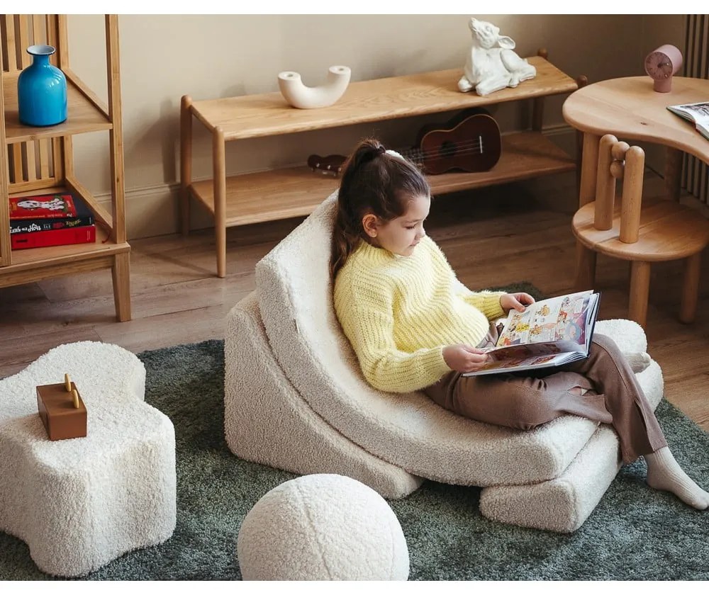 Krémový detský puf z textílie buklé Cloud – Wigiwama