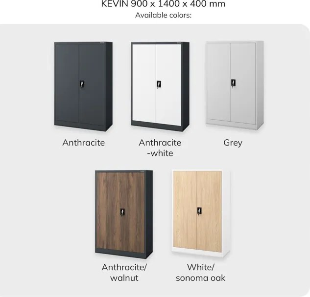 Kovová kancelárska skriňa na dokumenty antracitovo-biela KEVIN 900 x 1400 x 400 mm