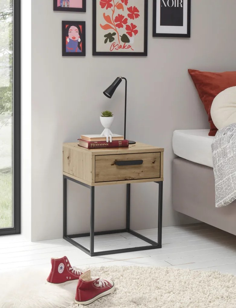 Nočný stolík s 1 zásuvkou Suna, dub artisan