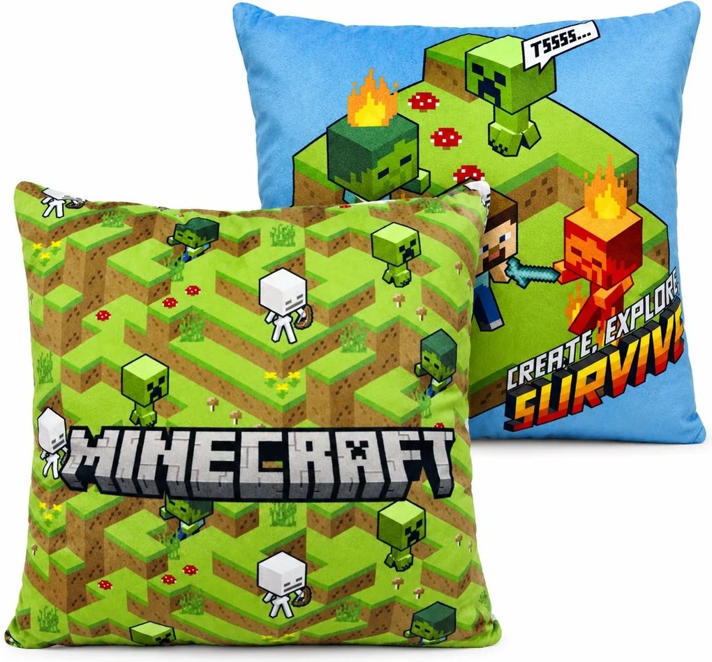 Obojstranný vankúš Minecraft - motív Survive | 38 x 38 cm