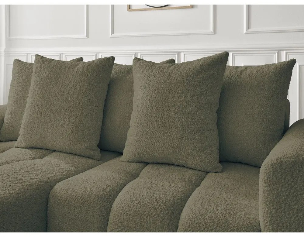 Khaki rozkladacia/s úložným priestorom rohová pohovka z textílie buklé (ľavý roh/s leňoškou) Roxelane – Bobochic Paris