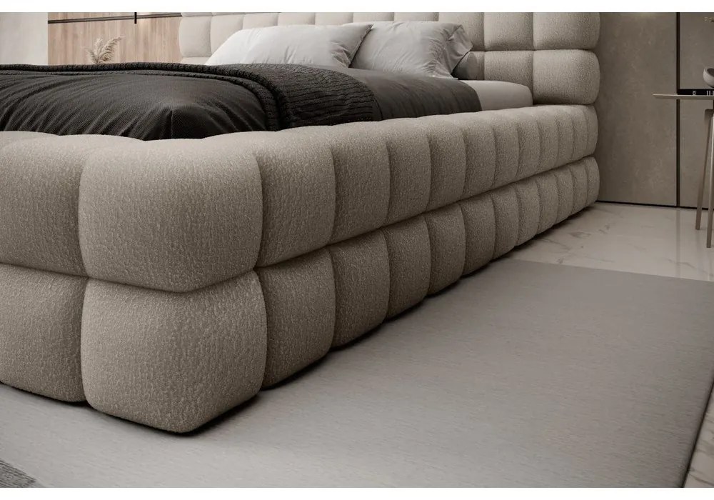 Béžová čalúnená dvojlôžková posteľ s úložným priestorom s roštom 180x200 cm Dizzle – ELTAP