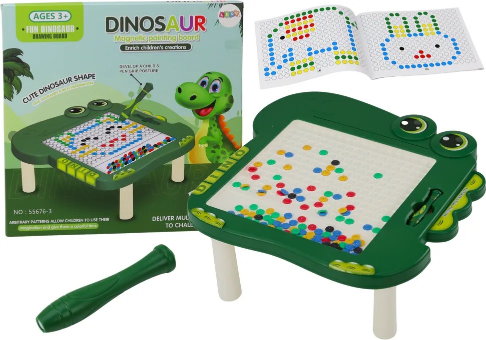 LEAN Toys Vzdelávacia magnetická tabuľka Dinosaur Puzzle Pad Green