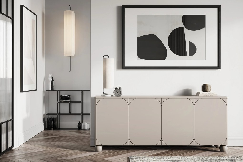 Komoda Sonatia II 200 cm štvordverová na guľatých nohách - kašmír