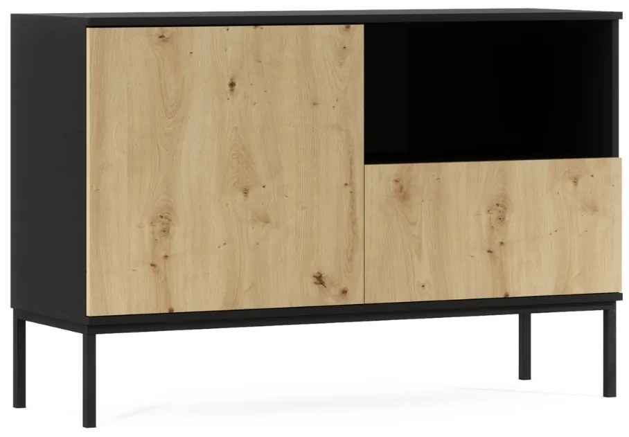 Komoda LANZZI 120x40 cm, čierna/dub