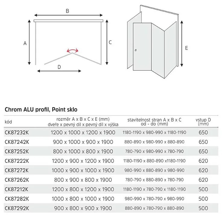 Mereo Lima, sprchovací kút 900x900 cm, chróm ALU, sklo Point, MER-CK86222K