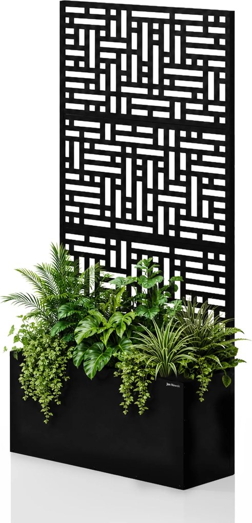 Záhradná kovová pergola s kvetináčom 3v1 čierna, 900x1800x300 mm: ROSE