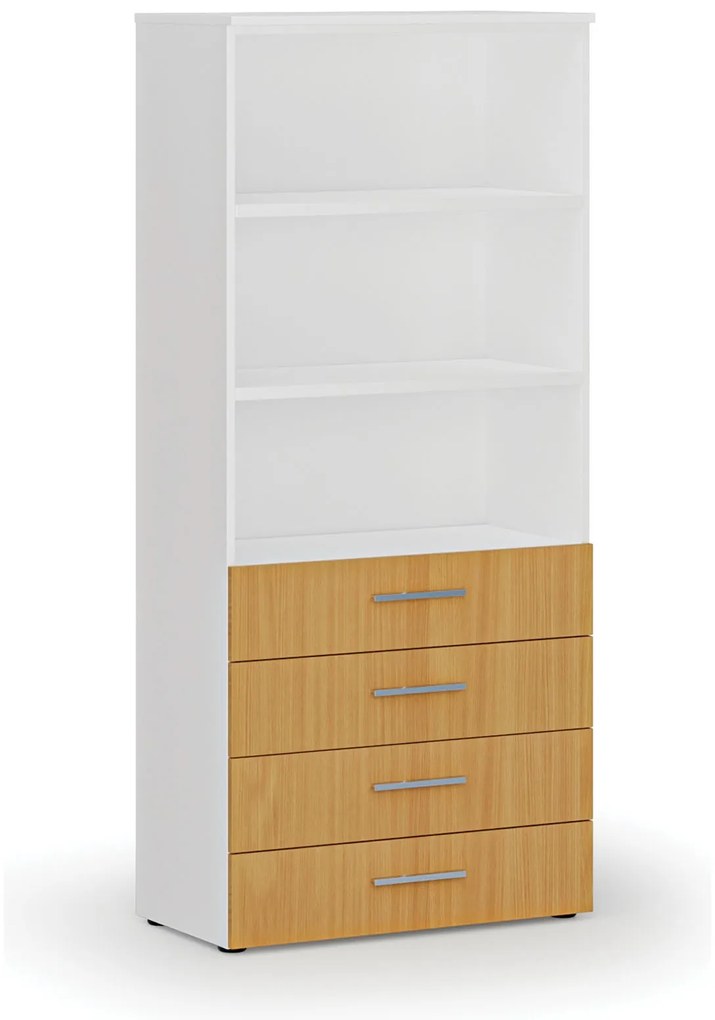 Kancelárska skriňa so zásuvkami PRIMO WHITE, 800 x 420 x 1781 mm, biela/buk