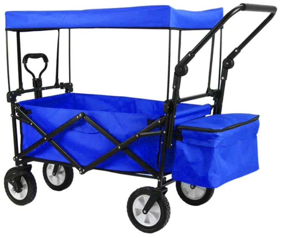 Skladací vozík so strechou, ťahací-tlačací, tmavomodrá