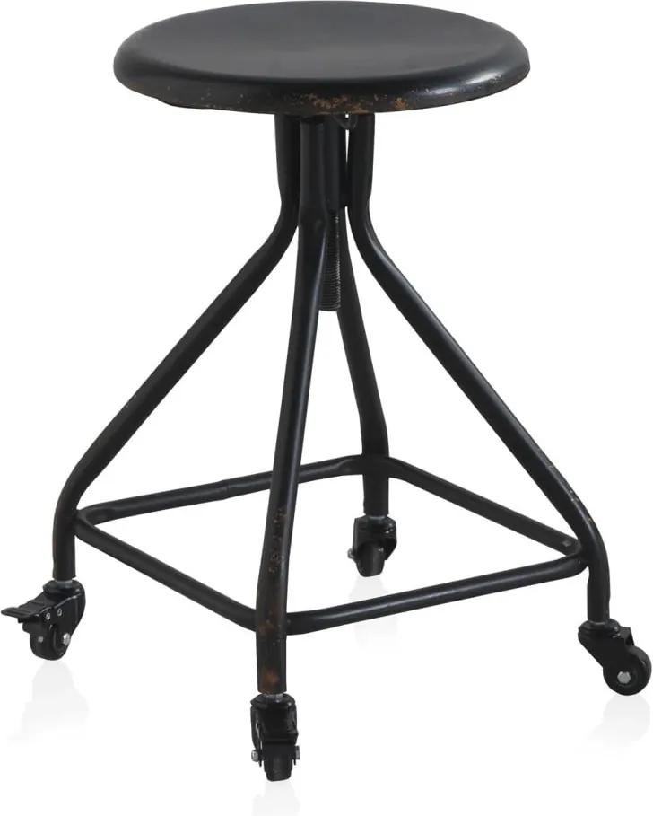 Čierna kovová pojazdná stolička na kolieskach s nastaviteľnou výškou Geese Industrial Style