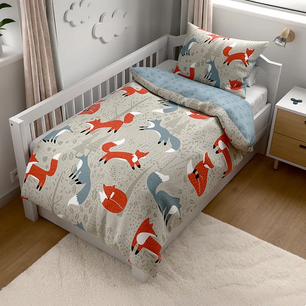 Krepové obliečky do postieľky Renforcé FOXIVA sivé Rozmer obliečky: 45 x 65 cm | 90 x 140 cm