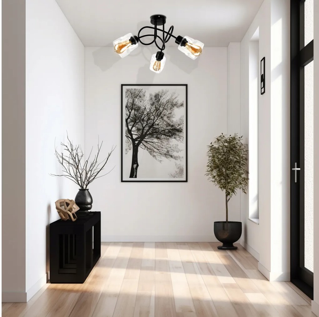 BERGE LED luster stropné svietidlo 3xE27, skladací sklenený štvorec, priehľadné
