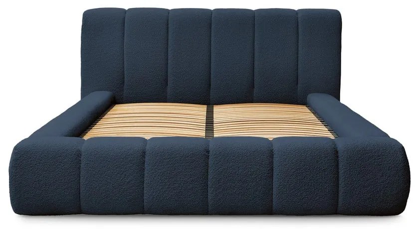 Tmavomodrá čalúnená dvojlôžková posteľ s úložným priestorom s roštom 180x200 cm Denali – Bobochic Paris