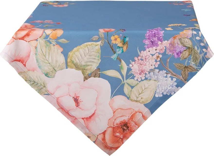 Modrý bavlnený obrus s kvetmi Flower & Fiesta - 100*100 cm