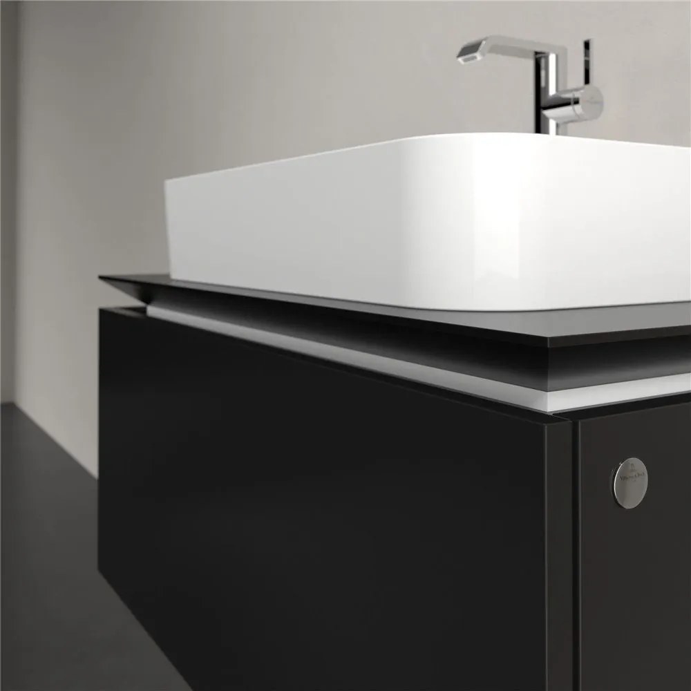 VILLEROY &amp; BOCH Legato závesná skrinka pod umývadlo na dosku (umývadlo v strede), 1 zásuvka, 800 x 500 x 380 mm, Black Matt Lacquer, B75300PD