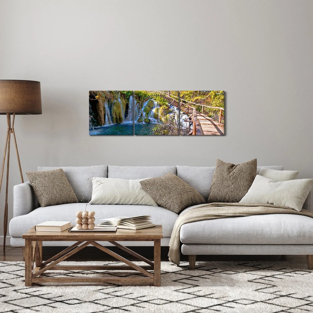 Obraz - Vstup na vodopády (s hodinami) (90x30 cm)