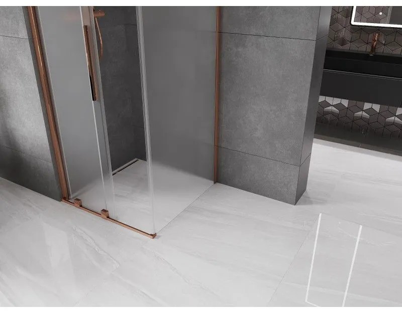 Mexen Velar, sprchový kút s posuvnými dverami 90 x 90 cm, 8mm sklo námraza, ružové zlato, 871-090-090-31-55