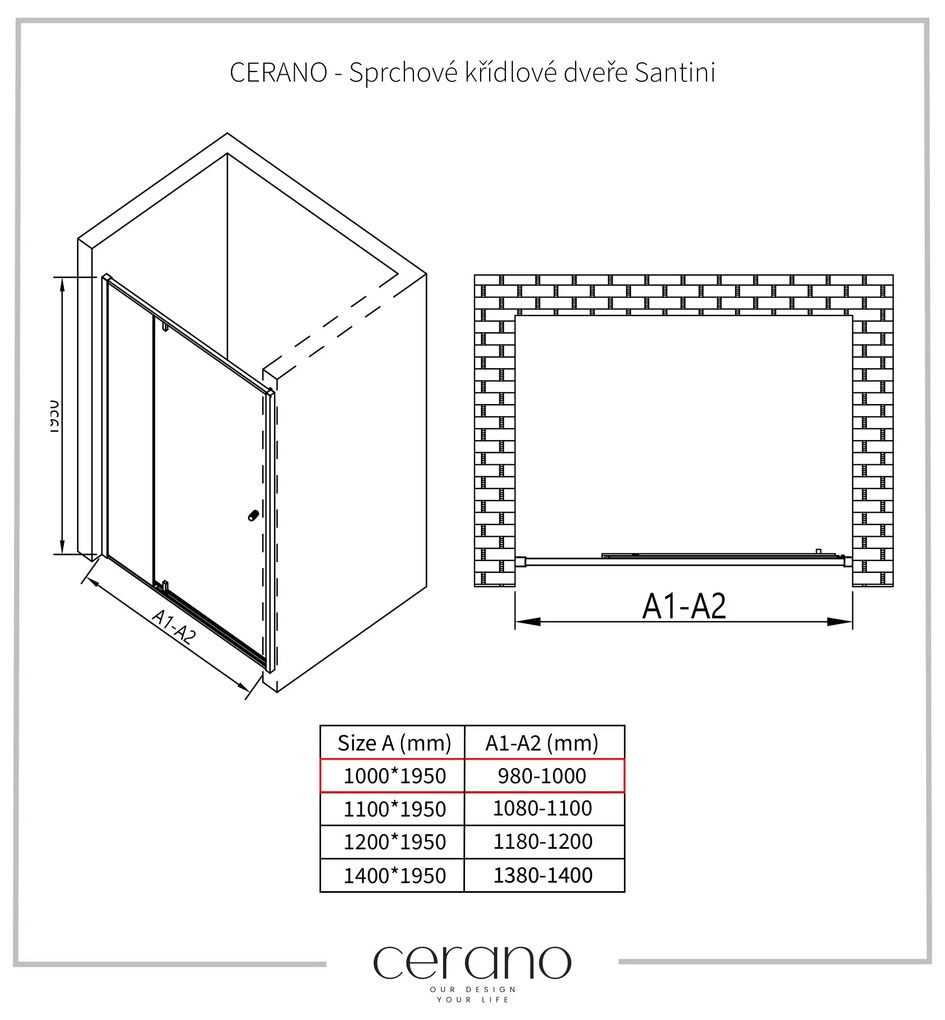 Cerano Santini, krídlové sprchové dvere 100x195 cm, 6mm číre sklo, chrómový profil, CER-CER-426205