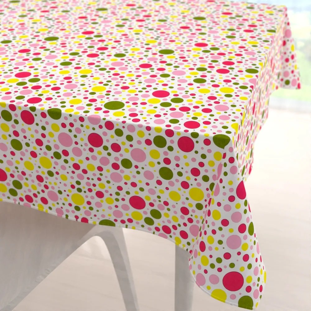 Biante Bavlnený štvorcový obrus Sandra SA-209 Ružové a žlté bodky na bielom 130x130 cm