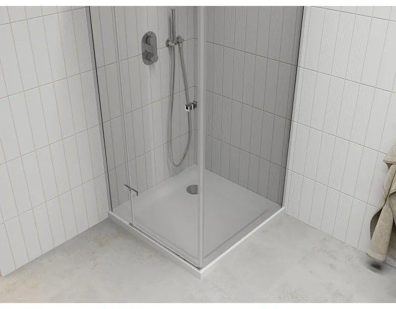 Mexen Roma, sprchovací kút 80 (dvere) x 80 (stena) cm, 6mm číre sklo, chrómový profil + slim sprchová vanička 5cm, 854-080-080-01-00-4010