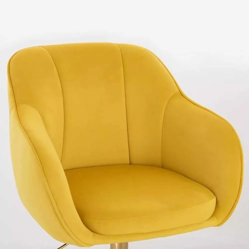 LuxuryForm DESIGN Barová stolička AVOLA VELUR na zlatej hranatej podstave - žltá