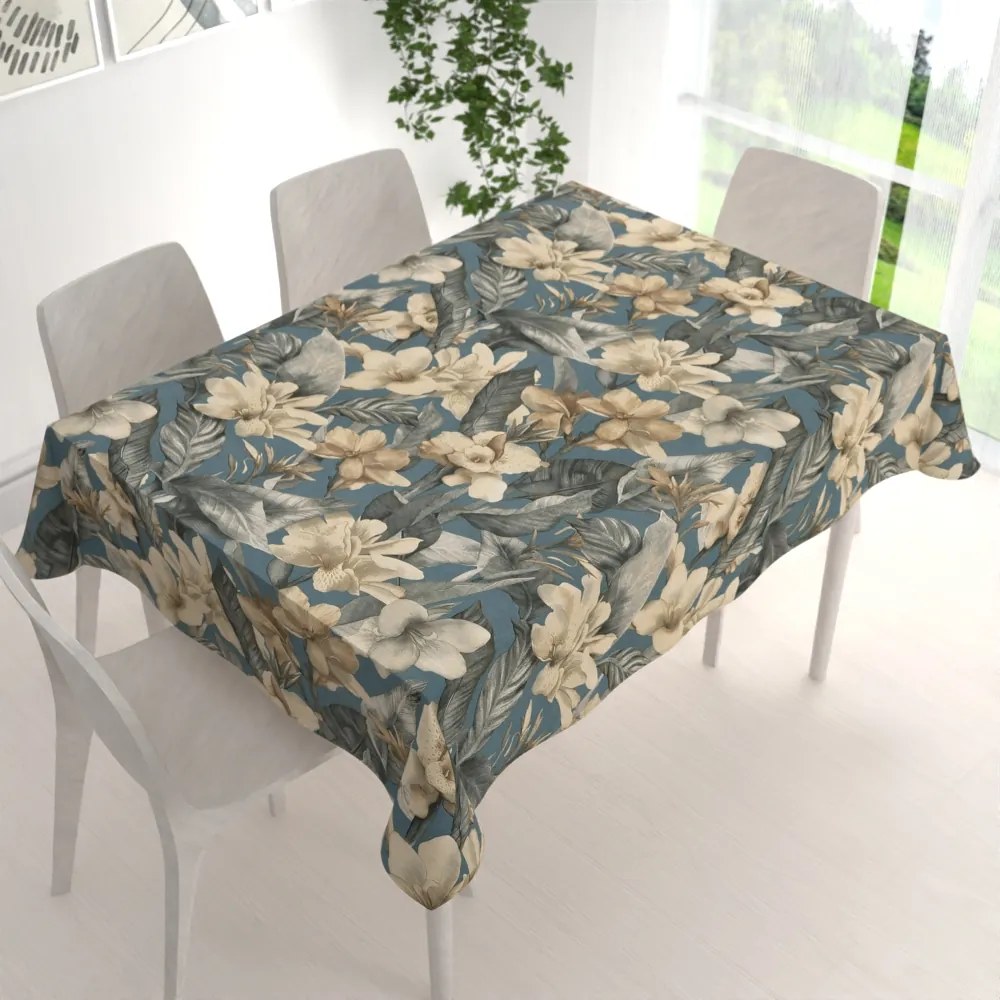 Biante Dekoračný obdĺžnikový obrus Porto PRT-005 Kvety a listy na tmavo modrom 130x200 cm