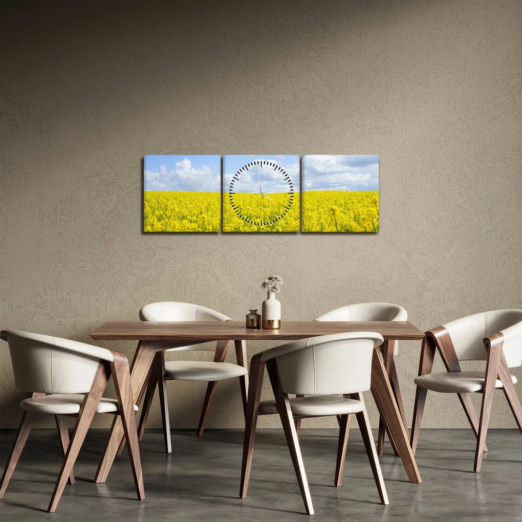 Obraz žltého poľa (s hodinami) (90x30 cm)