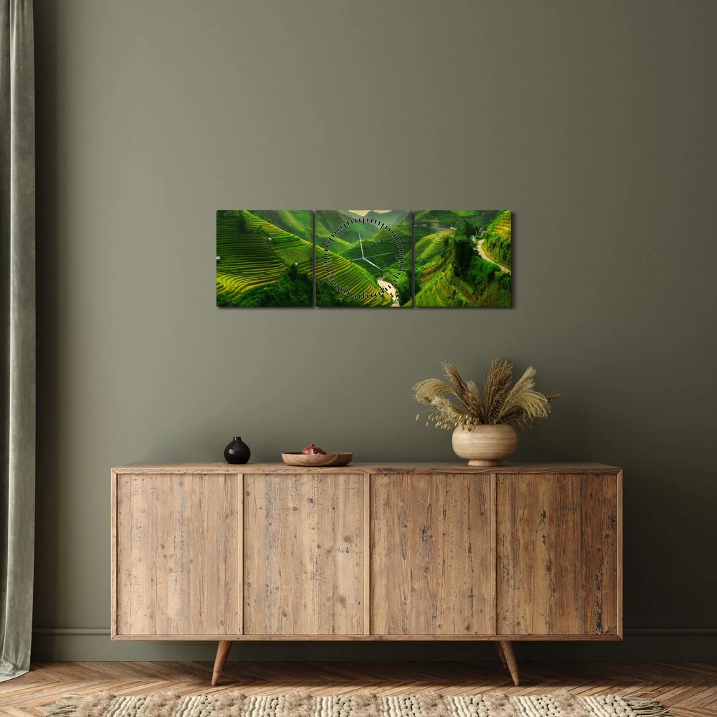 Obraz - Ryžové terasy Mu Cang Chai (s hodinami) (90x30 cm)