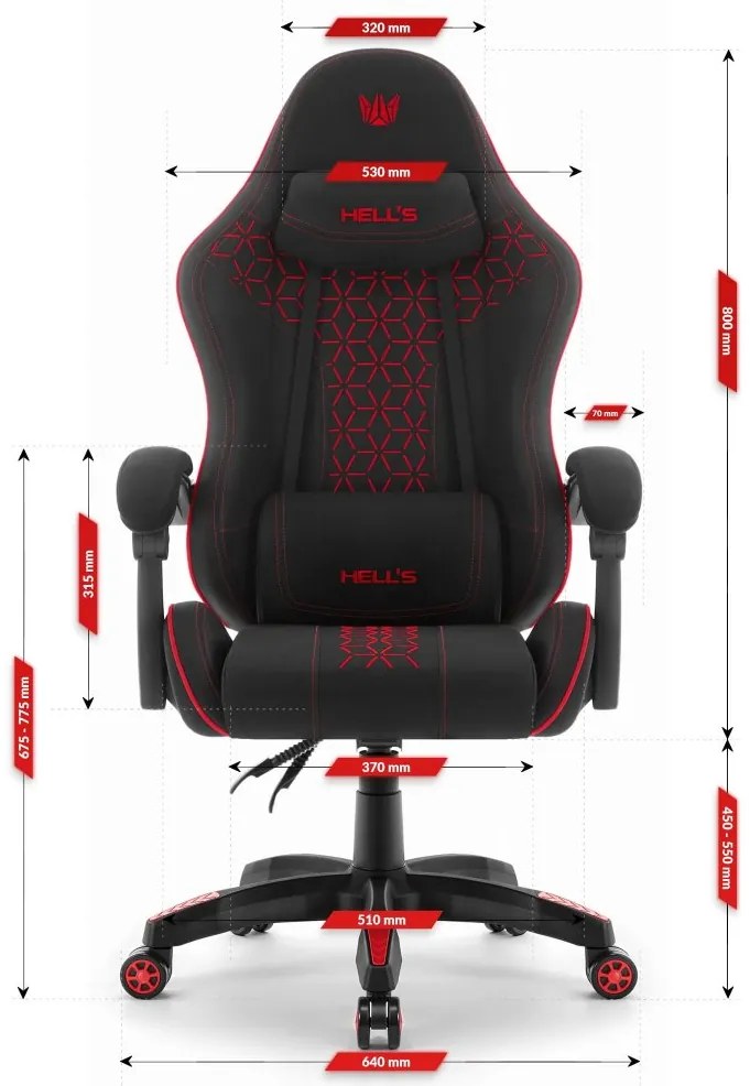 Herná stolička HC-1008 2.0 s ergonomickými vankúšmi - čierno-červená