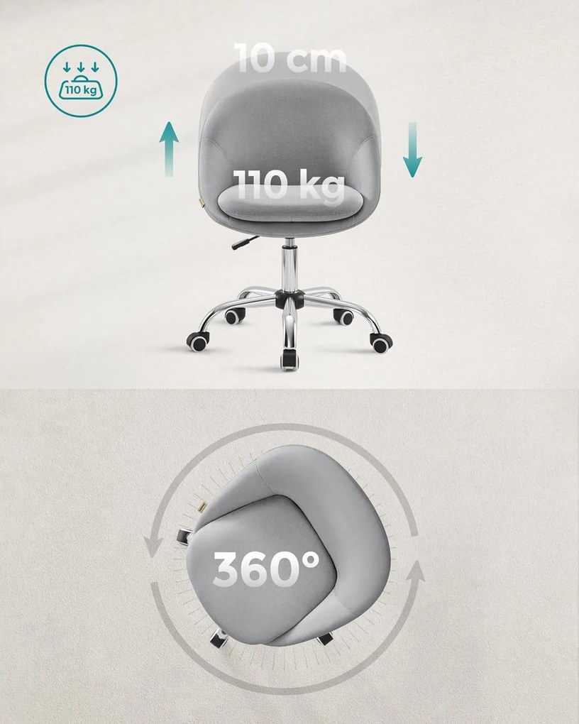 Otočná pracovná stolička pre domácu kanceláriu, výškovo nastaviteľná, sivá farba