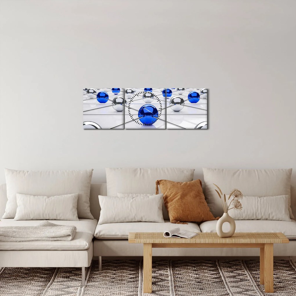 Obraz pospájaných guľou (s hodinami) (90x30 cm)