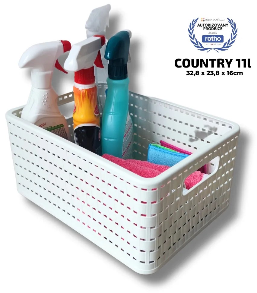 Rotho Plastový košík COUNTRY, rovný, bílý (11l - 33x24x16)