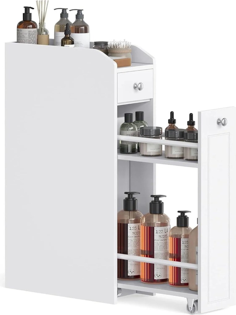 VASAGLE malá kúpeľňová skrinka, stojaca úložná skrinka pre malé miestnosti, v bielej farbe