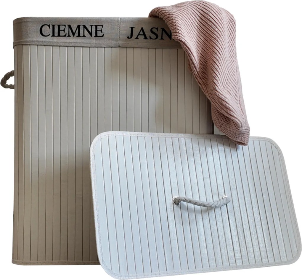 TRENDIE Bambusový kôš na prádlo 100l biely + DARČEK