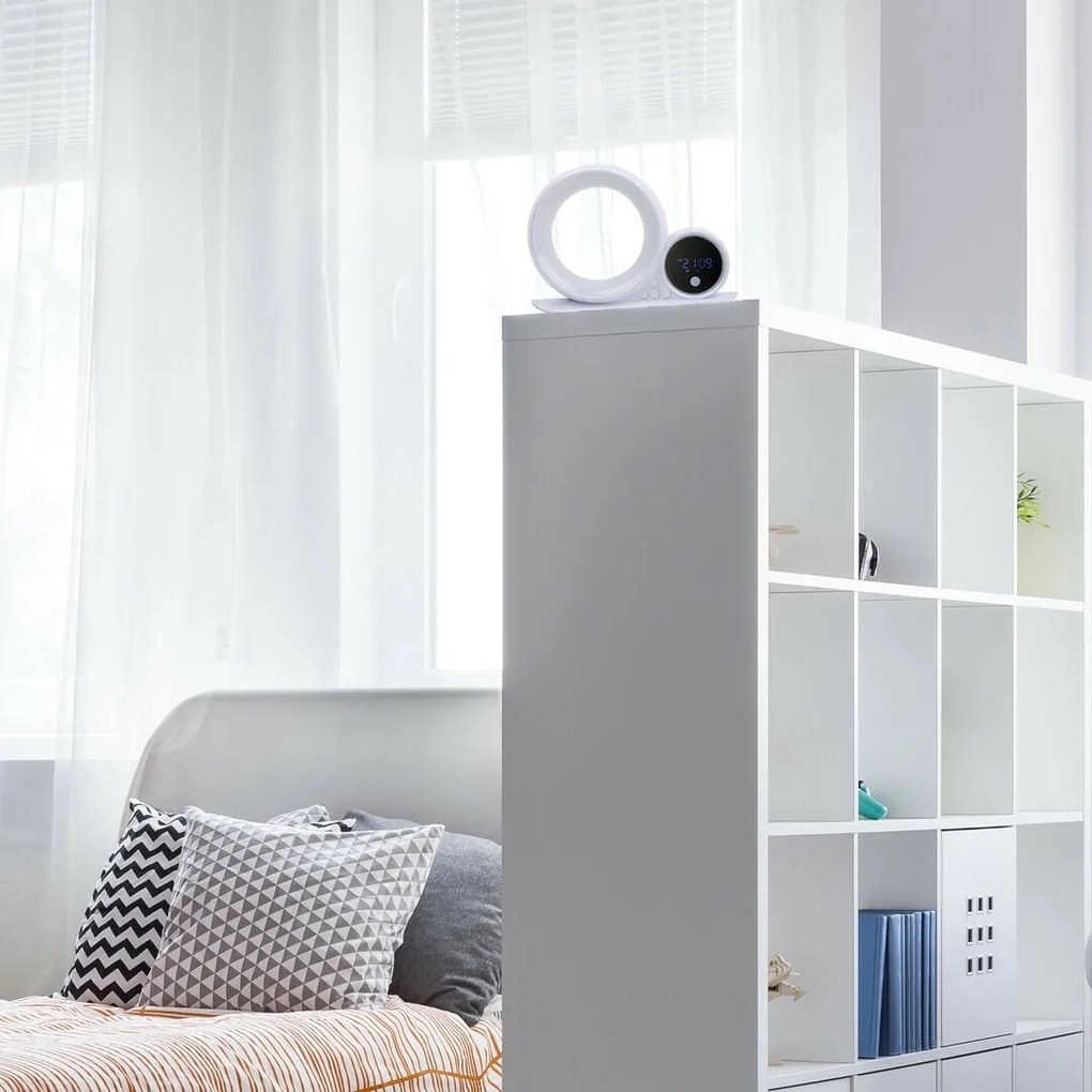 Rabalux 76109 dekoratívna stolná lampa Wakeway, s reproduktorom, RGB, hodinami a budíkom