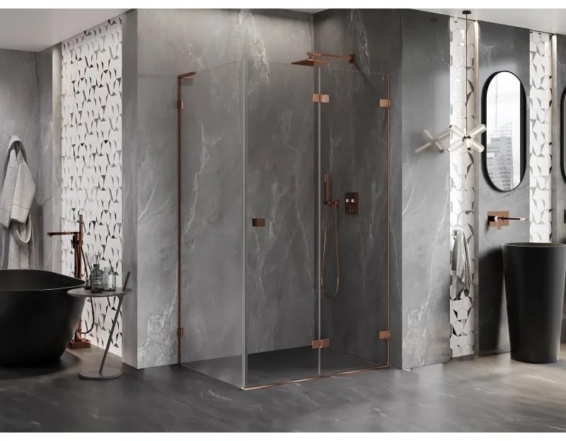 Mexen Lunar-F L, 1-krídlový sprchový kút so skladacími dverami, pravý, 75 x 70 cm, 8mm číre sklo, ružové zlato profil, 836L-075-070-60-00-P