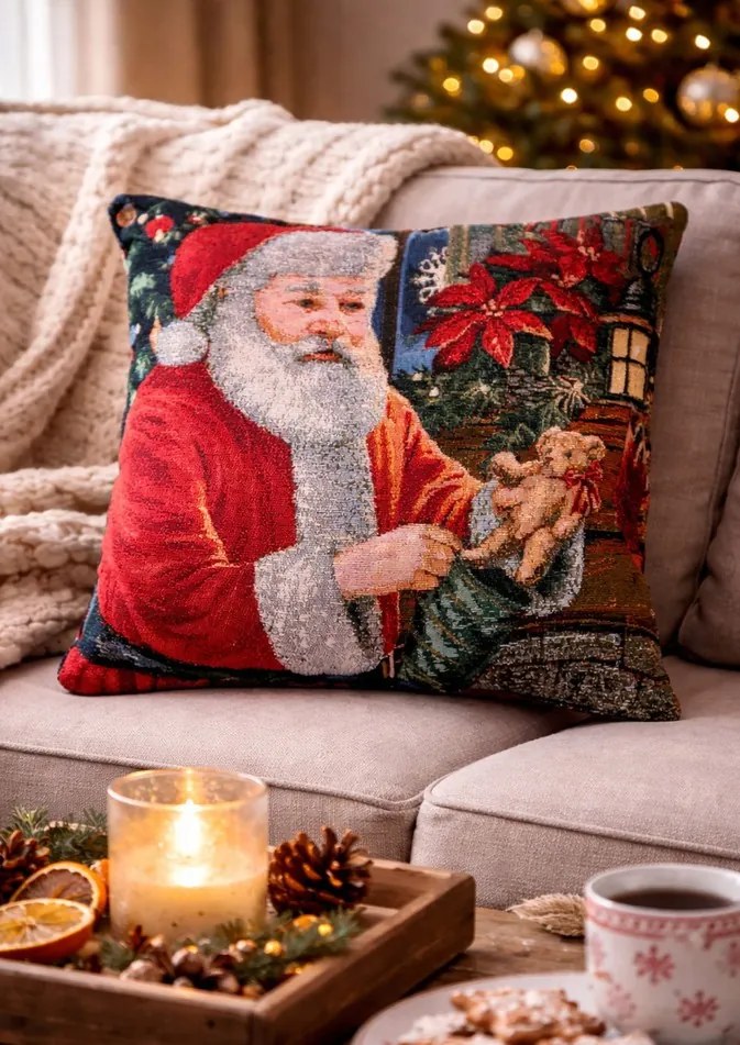 Červená obliečka na vankúš Santa Claus Christmas Rustic I - 44*44 cm