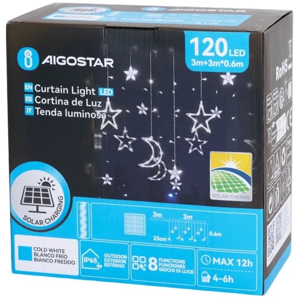 Aigostar - LED solárny vianočný reťazec 120×LED/8 funkcií 3×0,6 m 500 mAh IP65 studená biela