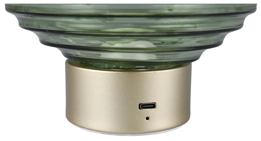 Stmievateľná LED stolová lampa v zelenej a zlatej farbe so skleneným tienidlom (výška 14,5 cm) Earl – Trio