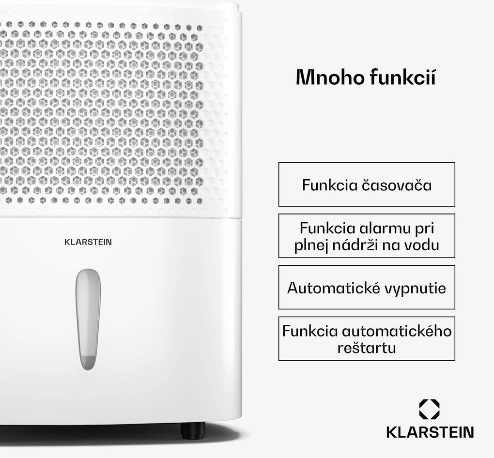 Klarstein DryFy 10L odvlhčovač, 10 l/deň, 20-30m², 80 m³/h, časovač, nádrž na vodu, mobilný