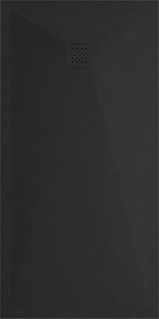 Mexen Stone+, obdĺžniková vanička z minerálneho kompozitu 160 x 70 cm, čierna, čierna krytka, 44707016-B