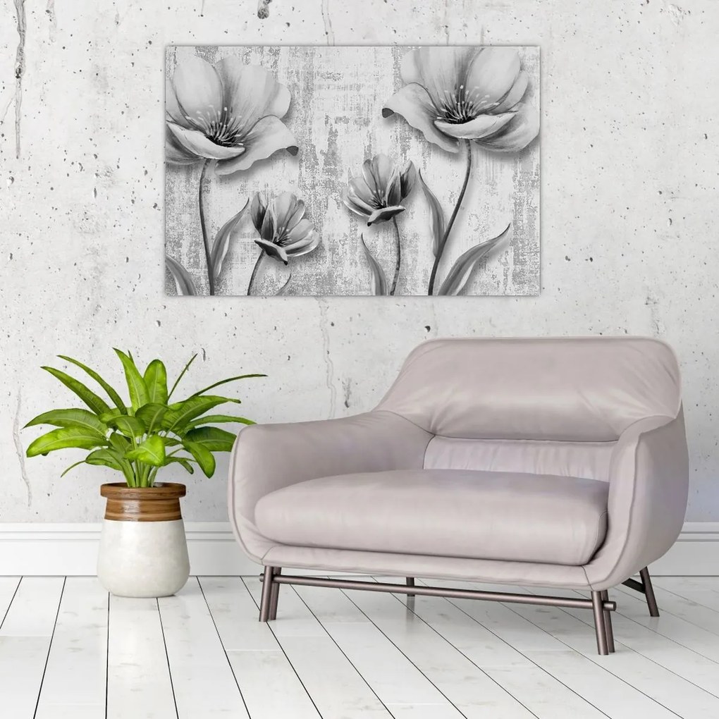 Obraz - Čiernobiele kvety na pozadí (90x60 cm)