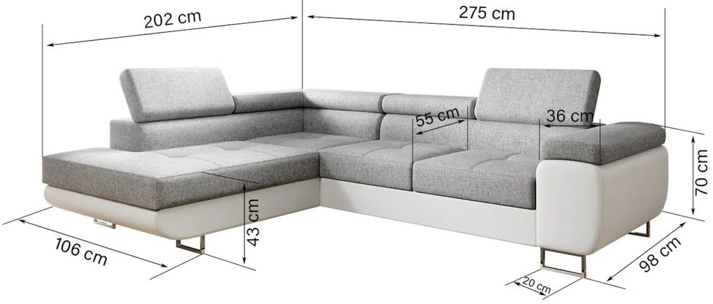 Rohová sedacia súprava SELVA, 275x90x202, sawana 14/soft 17, pravá