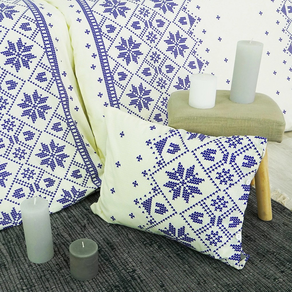 Obliečky bavlnené Etno krémovo-modré EMI: Predĺžený set jednolôžko obsahuje 1x 140x220 + 1x 70x90